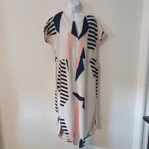Black and White Midi Sundress with Tie Front